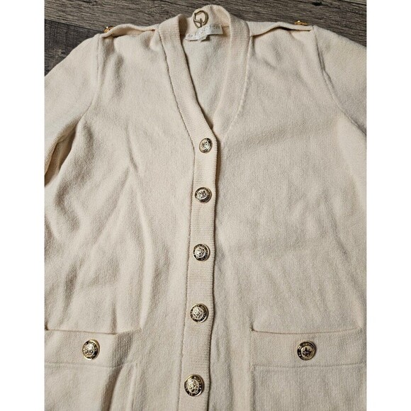 St. John Cream Cardigan Gold Buttons Classic Basic Size S - Picture 4 of 9